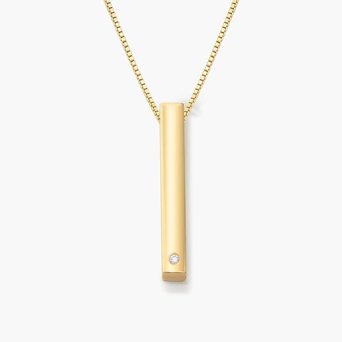 OAK & LUNA - Personalized Pillar Bar Necklace with Diamond Options - Custom Inscription Engraved Pendant - Up to 4 Names - Jewelry Gift for Women, Her, Mother For Mother's Day, Christmas