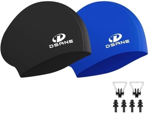 Womens Silicone Swim Cap for Long Hair,3D Ergonomic Design Silicone Swimming Caps for Women Kids Men Adults Boys Girls with Ear Plug and Nose Clip