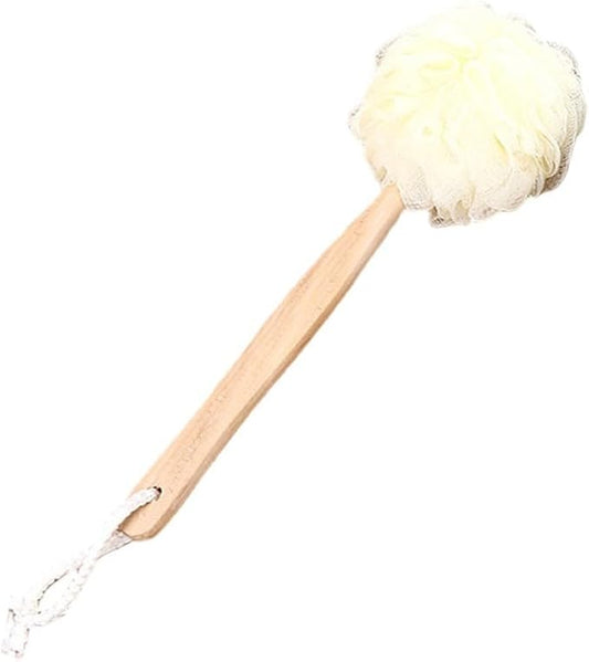 Shower Body Brush with Loofah and Long Handle for Exfoliating, Dry and Wet Brushing, Hanging Hole, Grey(White)