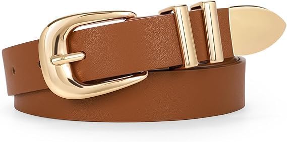 Reversible 1.3" Leather Belt for Women - Vintage Silver Buckle Fashion Belt for Jeans and Dresses
