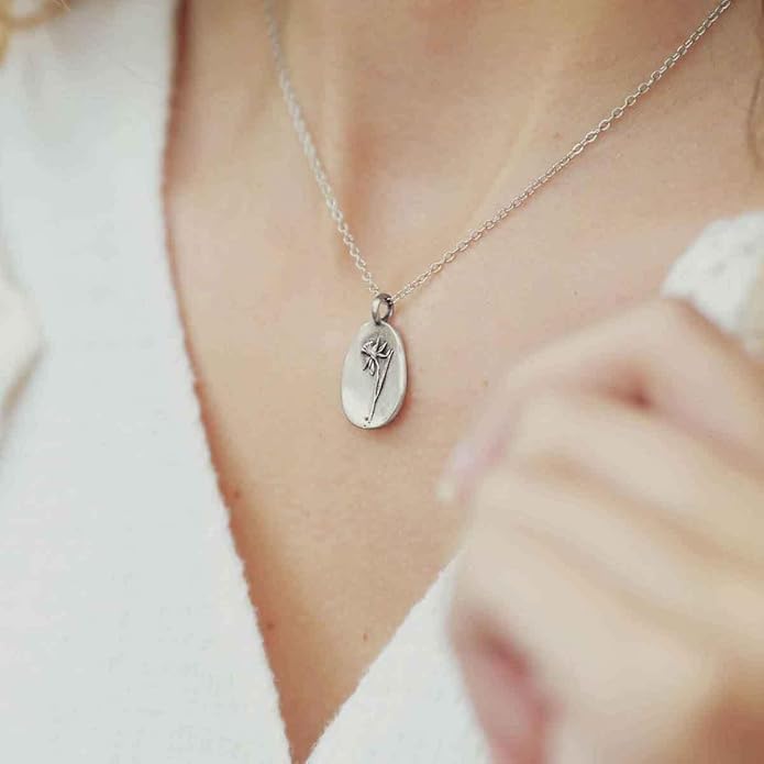 LISA LEONARD DESIGNS Pewter Birth Flower Pendant Necklace Minimalist Jewelry Necklaces For Women Gift For Her Dainty Necklaces