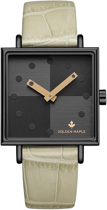 GOLDEN MAPLE Fancy Ladies Watch, Quartz Movement Watches for Women, Square Case with Leather Strap