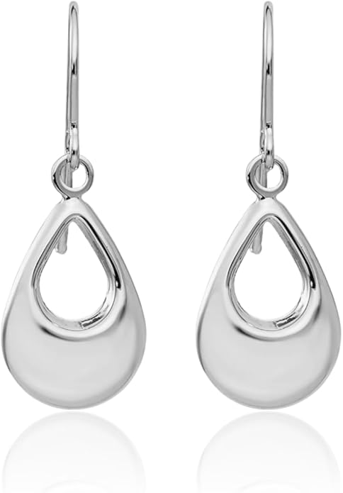 14K White Gold Teardrop Dangle Earrings for Women Drop Polished Semi Solid French Wire Gift Jewelry 24mm Long Rhodium Plating Classic Minimalist
