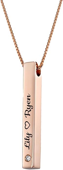 OAK & LUNA - Personalized Pillar Bar Necklace with Diamond Options - Custom Inscription Engraved Pendant - Up to 4 Names - Jewelry Gift for Women, Her, Mother For Mother's Day, Christmas