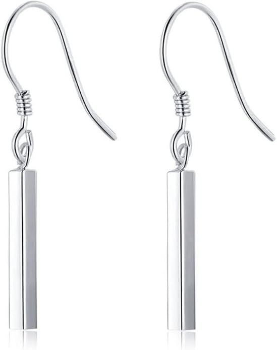 SLUYNZ 925 Sterling Silver Small Vertical Bar Drop Earrings for Women Teen Girls Minimalist Bar Drop Earrings (Silver)