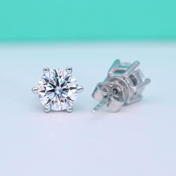14K Gold 6-Prong Solitaire Stud Earrings for Women, 1ct D-Color VVS1 Round Cut Diamond, Luxury Gift Box Packaging
