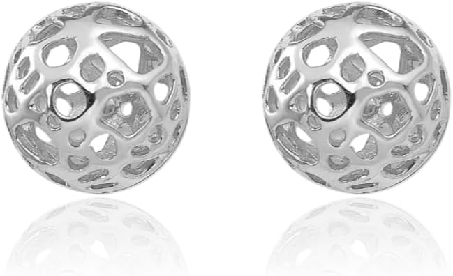 14K White Gold Stud Ball Earrings Medium 7.5mm Solid Polished Post Push Back For Women Gift Minimalist Everyday Classic