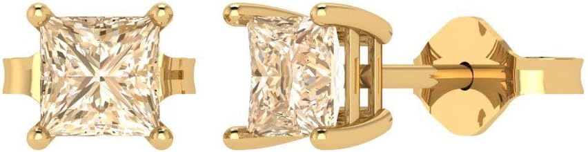 14K Yellow Gold Natural Morganite Stud Earrings with Push back - Hypoallergenic, 1 cttw - Minimalist Women's Fine Jewelry