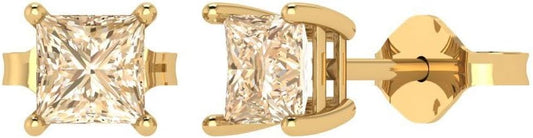 14K Yellow Gold Natural Morganite Stud Earrings with Push back - Hypoallergenic, 1 cttw - Minimalist Women's Fine Jewelry
