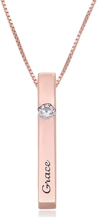 OAK & LUNA - Personalized Pillar Bar Necklace with Diamond Options - Custom Inscription Engraved Pendant - Up to 4 Names - Jewelry Gift for Women, Her, Mother For Mother's Day, Christmas