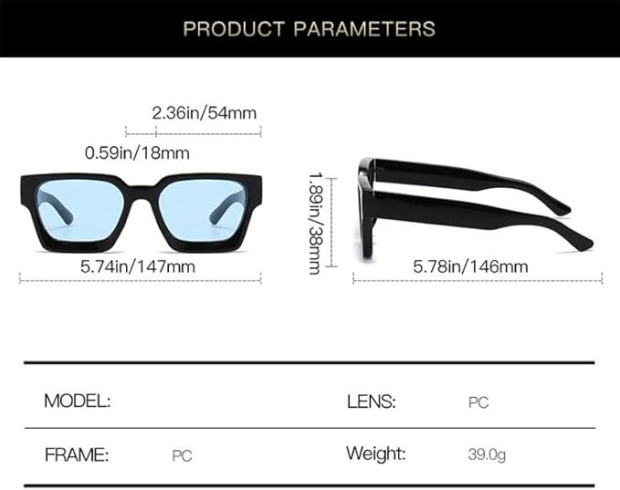 Retro Square Frame Sunglasses for Women Men Fashion Chunky Rectangle Sun Glasses UV400 Protection