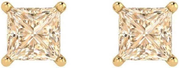 14K Yellow Gold Natural Morganite Stud Earrings with Push back - Hypoallergenic, 1 cttw - Minimalist Women's Fine Jewelry