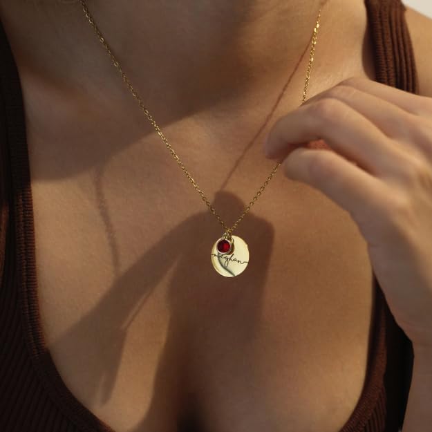MignonandMignon Birthstone Name Necklace Personalized Gifts for Women Jewelry for Mom Gold Plated Pendant Charm, Custom Grandma Birthday Holiday Gifts -CN-BS-SH