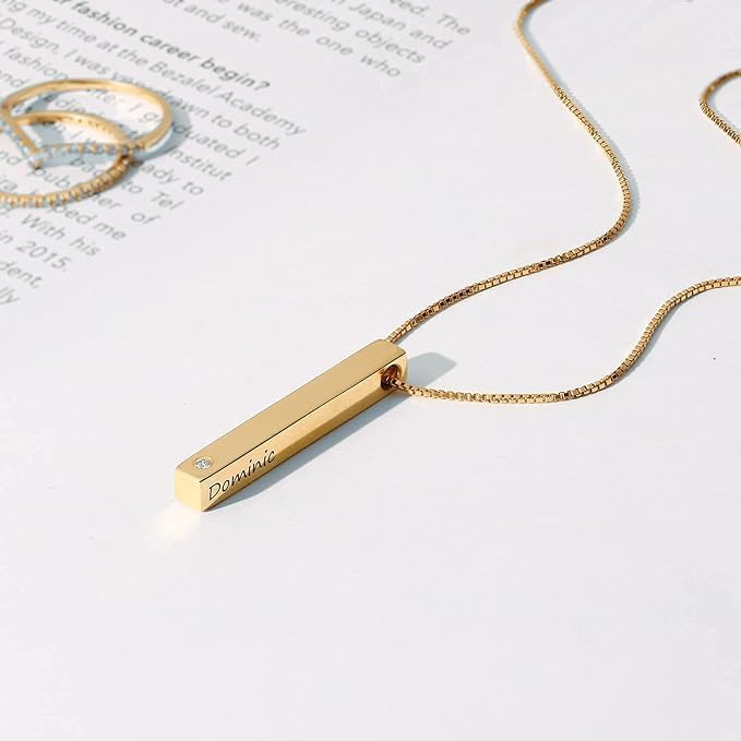 OAK & LUNA - Personalized Pillar Bar Necklace with Diamond Options - Custom Inscription Engraved Pendant - Up to 4 Names - Jewelry Gift for Women, Her, Mother For Mother's Day, Christmas