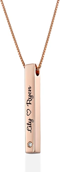 OAK & LUNA - Personalized Pillar Bar Necklace with Diamond Options - Custom Inscription Engraved Pendant - Up to 4 Names - Jewelry Gift for Women, Her, Mother For Mother's Day, Christmas