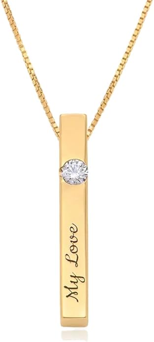 OAK & LUNA - Personalized Pillar Bar Necklace with Diamond Options - Custom Inscription Engraved Pendant - Up to 4 Names - Jewelry Gift for Women, Her, Mother For Mother's Day, Christmas