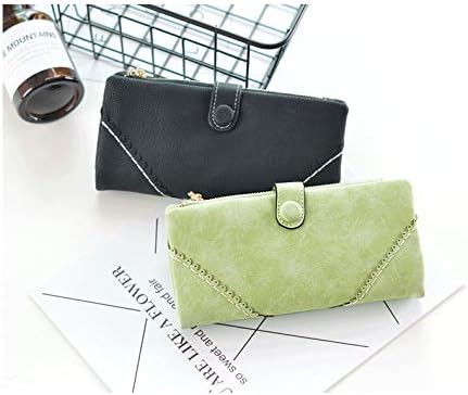 Women's Genuine Leather Bifold Clutch Wallet Large Capacity Card Organizer with Buckle Closure in Candy Colors (Light Green)
