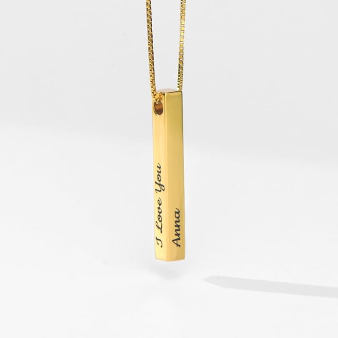 OAK & LUNA - Personalized Pillar Bar Necklace with Diamond Options - Custom Inscription Engraved Pendant - Up to 4 Names - Jewelry Gift for Women, Her, Mother For Mother's Day, Christmas