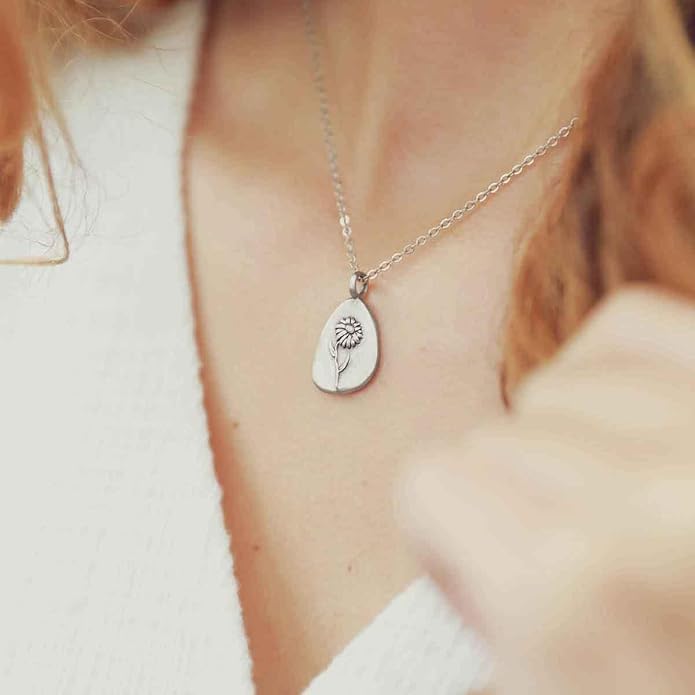 LISA LEONARD DESIGNS Pewter Birth Flower Pendant Necklace Minimalist Jewelry Necklaces For Women Gift For Her Dainty Necklaces