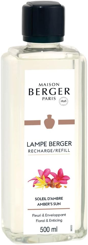 MAISON BERGER Amber’s Sun Lampe Berger Refill, 500 ml (16.9 fl oz), 2-in-1 Catalytic System, Neutralizes Odors and Diffuses Fragrance, Tuberose, Jasmine, Made in France