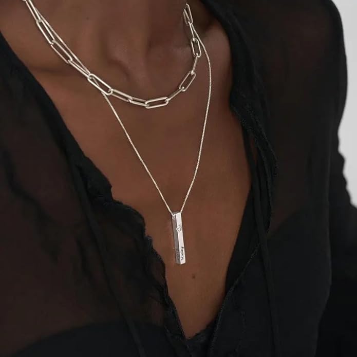 OAK & LUNA - Personalized Pillar Bar Necklace with Diamond Options - Custom Inscription Engraved Pendant - Up to 4 Names - Jewelry Gift for Women, Her, Mother For Mother's Day, Christmas
