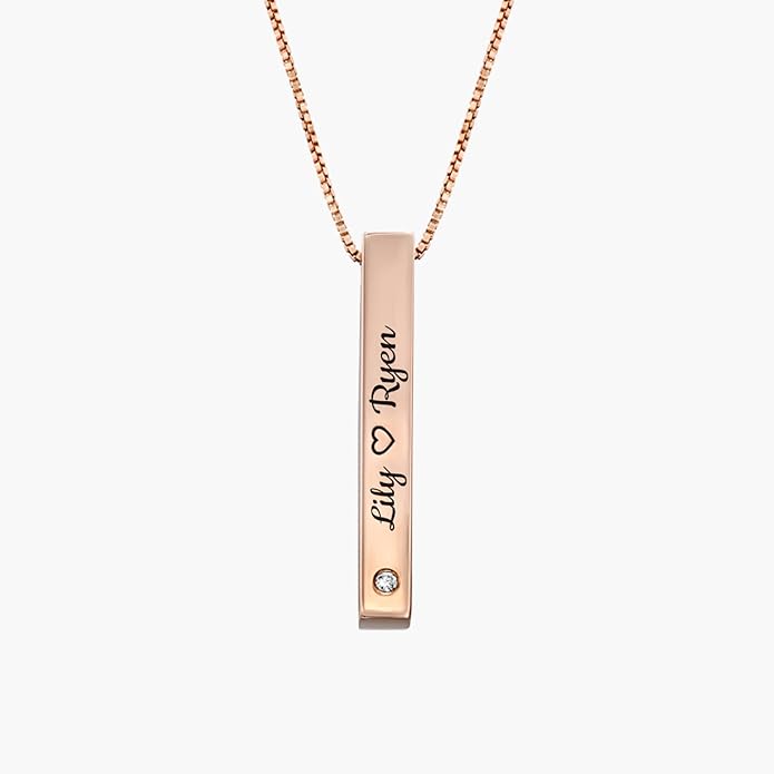 OAK & LUNA - Personalized Pillar Bar Necklace with Diamond Options - Custom Inscription Engraved Pendant - Up to 4 Names - Jewelry Gift for Women, Her, Mother For Mother's Day, Christmas