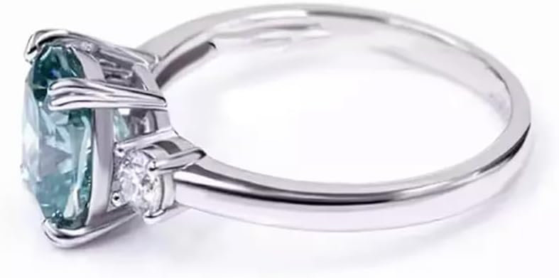 REAL-GEMS 3.20 Ct Certified Blue Diamond Solitaire Engagement Ring 14k White Gold Prong Setting Luxury Jewelry for Women
