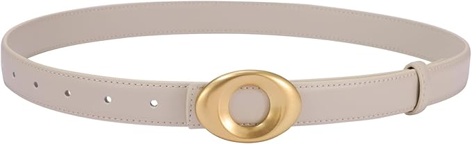 Women's Elegant Casual Genuine Leather Belt with Matte Oval Vintage Gold Buckle for Jeans Pants Dresses