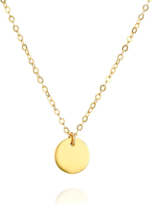 Small Gold Disc Necklace - Minimal Designer Handmade Coin Necklace 16 inch + 2 inch Extender