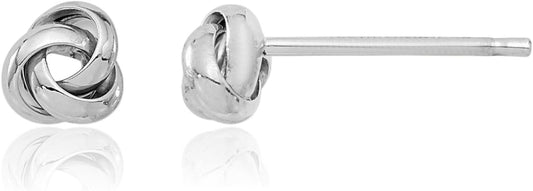 14K White Gold Love Knot Stud Earrings Ball Button Style 4.5mm Polished Hypoallergenic Fine Jewelry Classic Minimalist For Women Gift