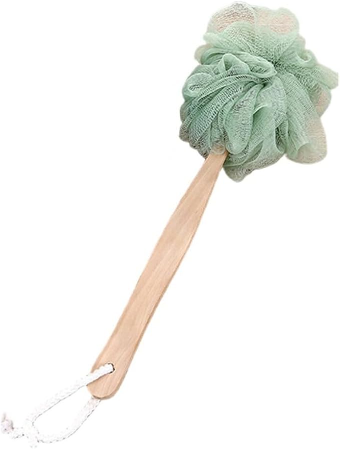 Shower Body Brush with Loofah and Long Handle for Exfoliating, Dry and Wet Brushing, Hanging Hole, Grey(Green)