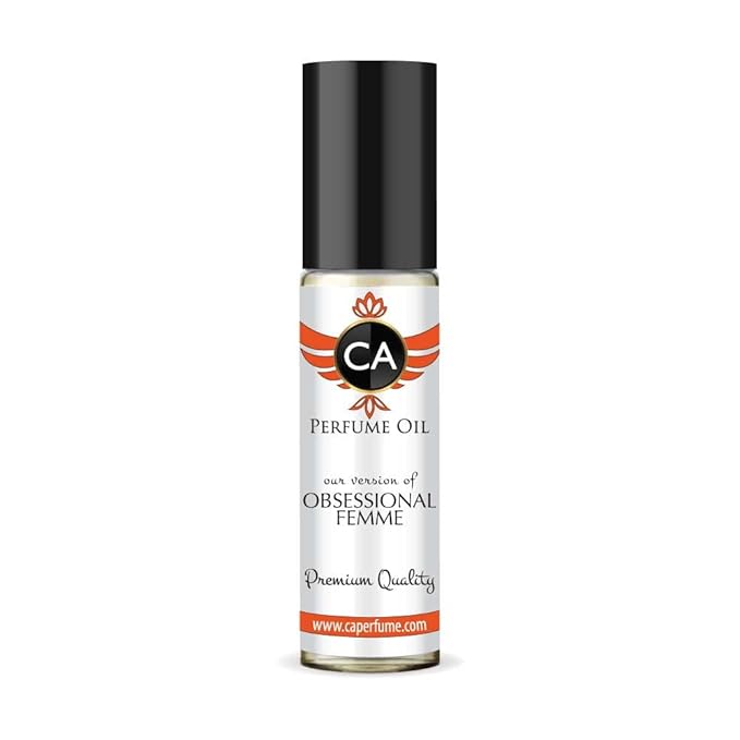 CA Perfume Impression of Obsessional Femme For Women Replica Fragrance Body Oil Dupes Alcohol-Free Essential Aromatherapy Sample Travel Size Concentrated Long Lasting Roll-On 0.3 Fl Oz/10ml