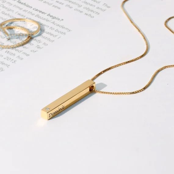 OAK & LUNA - Personalized Pillar Bar Necklace with Diamond Options - Custom Inscription Engraved Pendant - Up to 4 Names - Jewelry Gift for Women, Her, Mother For Mother's Day, Christmas