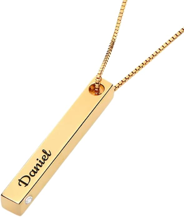 OAK & LUNA - Personalized Pillar Bar Necklace with Diamond Options - Custom Inscription Engraved Pendant - Up to 4 Names - Jewelry Gift for Women, Her, Mother For Mother's Day, Christmas