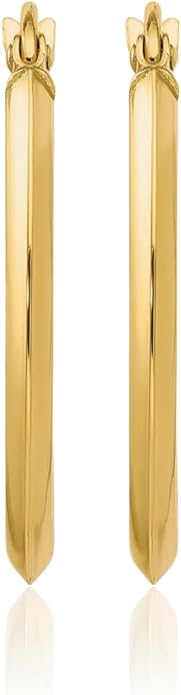 14K Yellow Gold Hoop Earrings Medium Oval 2mm Wide Polished Snap Back For Women Everyday Gift Luxury Jewelry