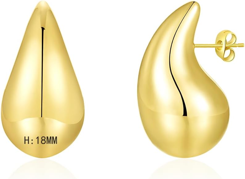 Apsvo Chunky 14K Gold Plated Hoop Earrings for Women, Lightweight Waterdrop Hollow Open Hoops, Hypoallergenic Dupes Earrings