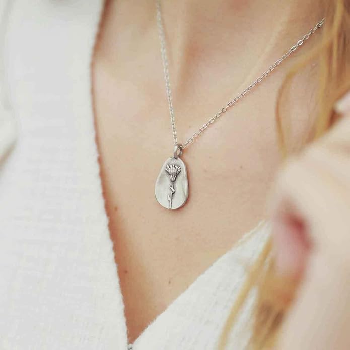 LISA LEONARD DESIGNS Pewter Birth Flower Pendant Necklace Minimalist Jewelry Necklaces For Women Gift For Her Dainty Necklaces