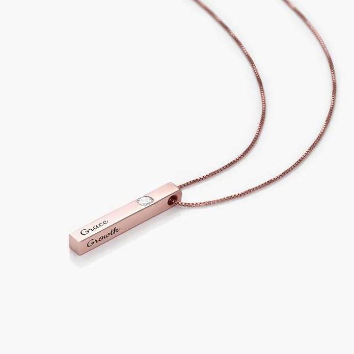 OAK & LUNA - Personalized Pillar Bar Necklace with Diamond Options - Custom Inscription Engraved Pendant - Up to 4 Names - Jewelry Gift for Women, Her, Mother For Mother's Day, Christmas