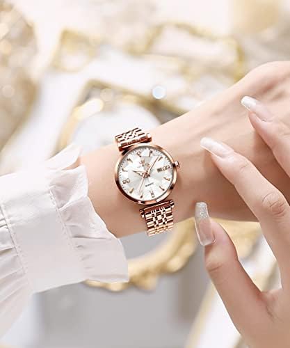 OLEVS Women Watches Simple Dress Ladies Watch Rose Gold Stainless Steel Watch Waterproof Quartz Date Luxury Diamond Small Wristwatch Fashion Analog Female Reloj Mujer Blue White Green Red Yellow Face