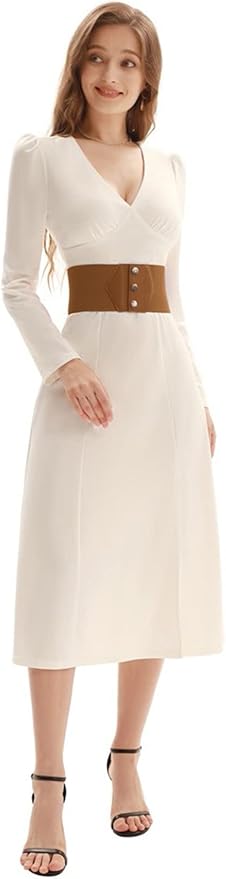 GRACE KARIN Women's Snap-Button Corset Belt Wide Elastic Belts for Dress Stretchy Waistband