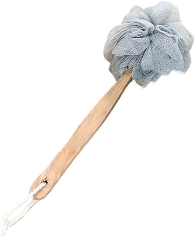 Shower Body Brush with Loofah and Long Handle for Exfoliating, Dry and Wet Brushing, Hanging Hole, Grey(Grey)