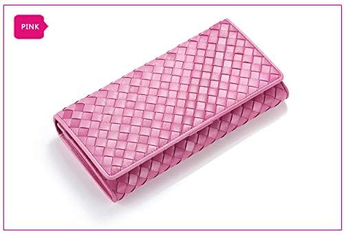 Women's Fashion Knitted Long Wallet Genuine Leather Multi-Functional Handbag (Rose pink)