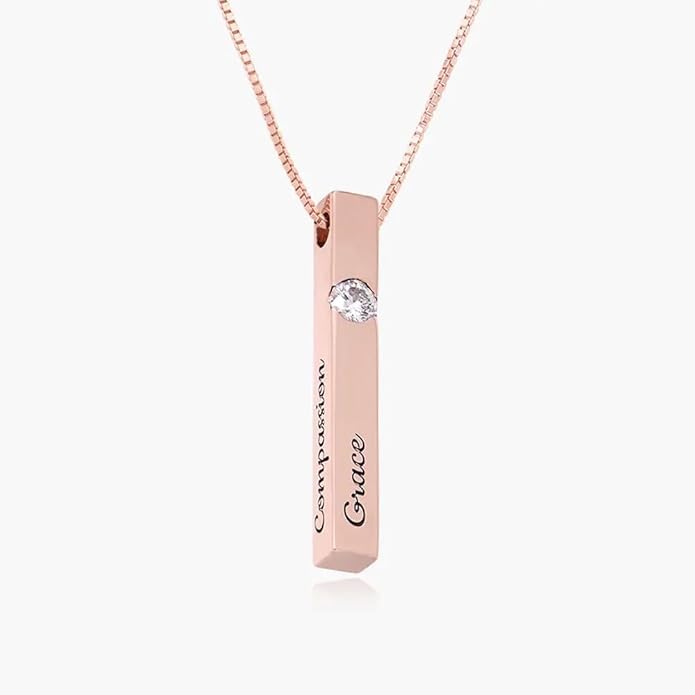 OAK & LUNA - Personalized Pillar Bar Necklace with Diamond Options - Custom Inscription Engraved Pendant - Up to 4 Names - Jewelry Gift for Women, Her, Mother For Mother's Day, Christmas