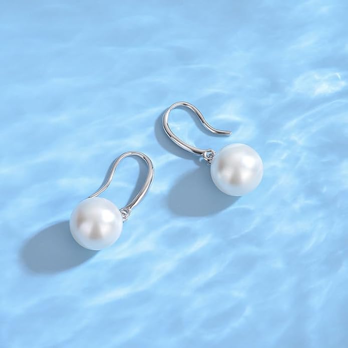Freshwater Cultured Pearl Earrings-Gifts for Women-Gift for Wife Wedding Birthday Anniversary-Mom Her Mothers Day Valentines Day Christmas-18K Gold Plated Sterling Silver Pearl Dangle Earring Fine Jewelry