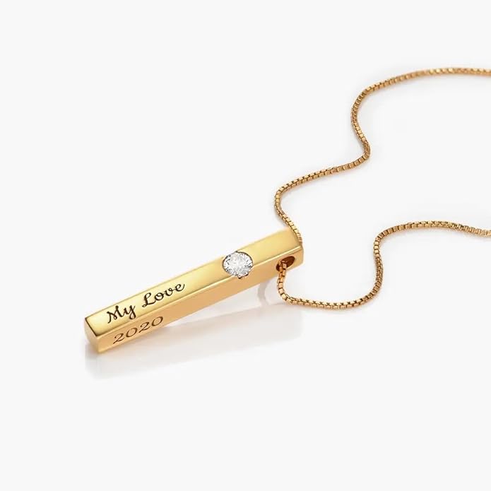 OAK & LUNA - Personalized Pillar Bar Necklace with Diamond Options - Custom Inscription Engraved Pendant - Up to 4 Names - Jewelry Gift for Women, Her, Mother For Mother's Day, Christmas