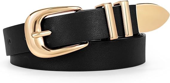 Reversible 1.3" Leather Belt for Women - Vintage Silver Buckle Fashion Belt for Jeans and Dresses
