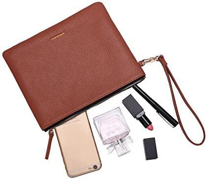 DORIS&JACKY Lambskin Leather Wristlet Clutch Purse for Women Soft Designer Slim Cell Phone Pouch Bag with Detachable Strap