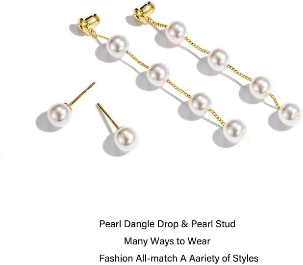 Long Pearl Earrings for Women 925 sterling silver Pearl Dangle Earrings Hypoallergenic Elegant Wedding Pearl Tassel Earrings for Bridal Christmas Gift…