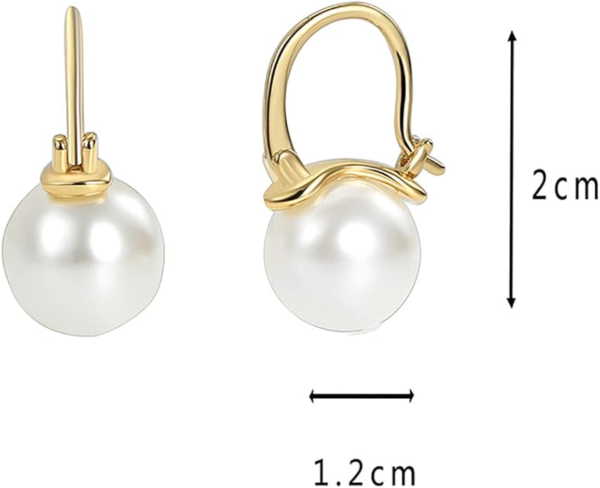 14K Gold/White Gold Plated Minimalist Pearl Hoop Earrings,Huggies Dangle Earrings Jewelry