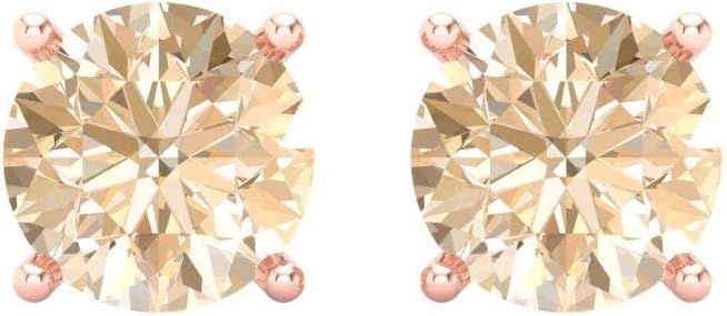 14K Rose Gold Natural Morganite Stud Earrings with Screw back - Hypoallergenic, 3 cttw - Minimalist Women's Fine Jewelry